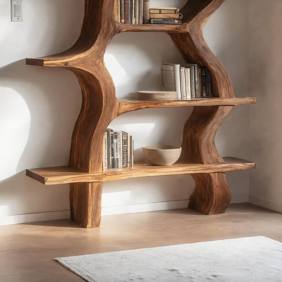Modern Bookcase With Curved Open Shelf For Living Room Lynnsnail
