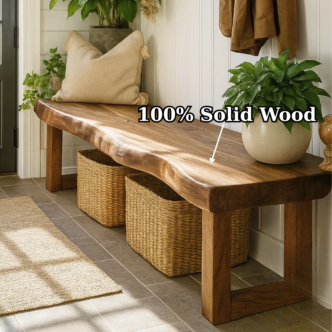Handcrafted Solid Wood Bench – Live-Edge Entryway Bench with Organic Charm Lynnsnail