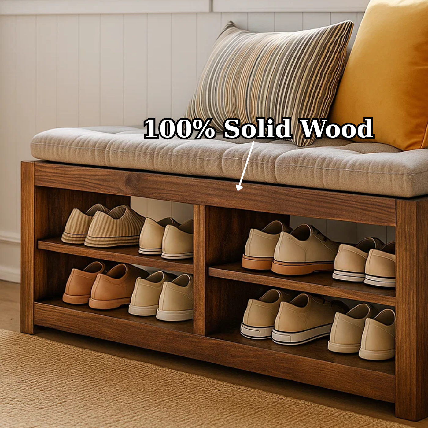 Handcrafted Solid Wood Bench – Transitional Design with Comfortable Upholstered Top Lynnsnail