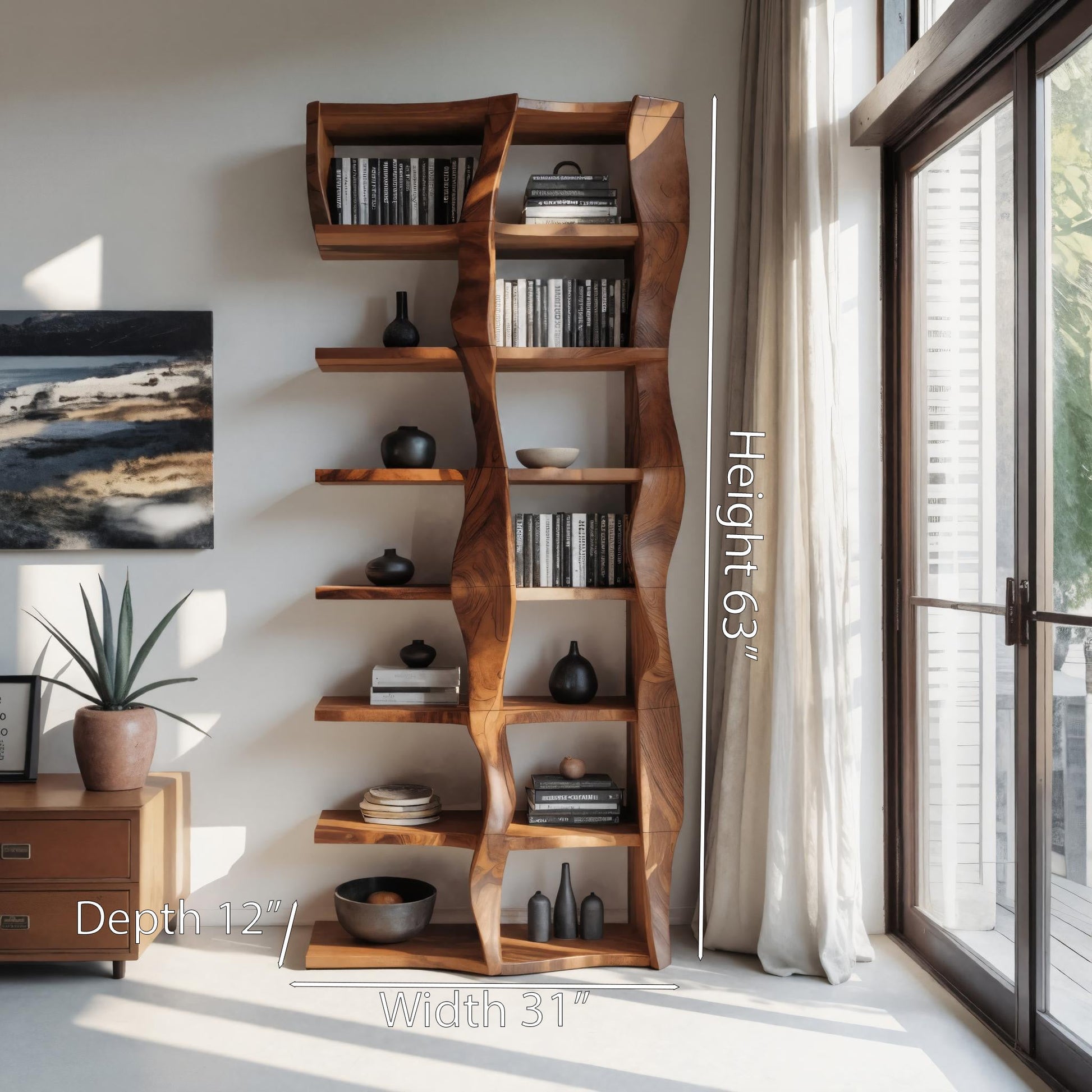 Sculptural Bookshelf With Flowing Wave Design For Living Room Lynnsnail