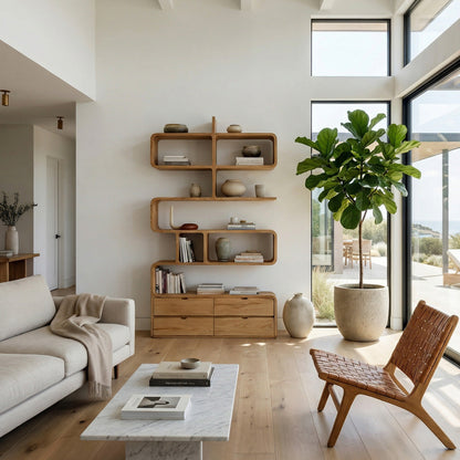 Minimalist Bookshelf With Curved Lines And Storage For Living Lynnsnail