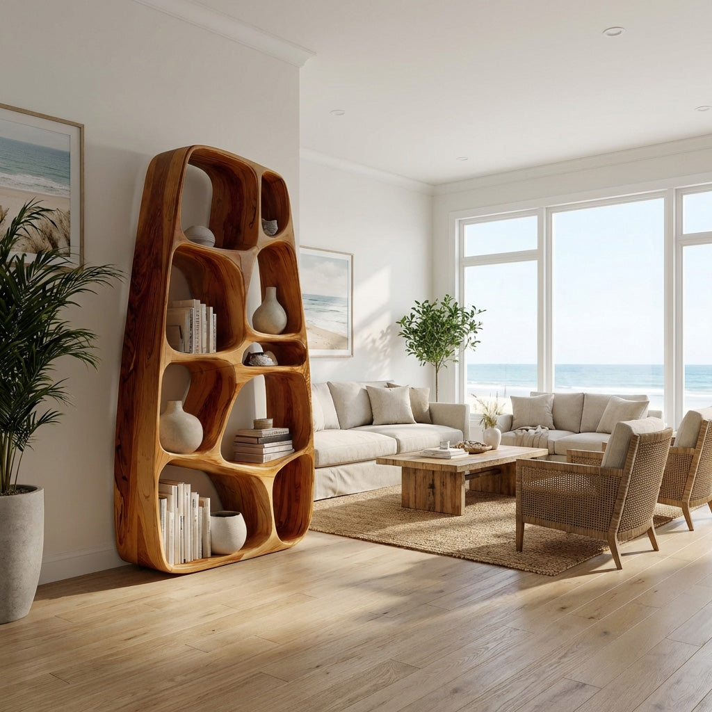 Handcrafted Wooden Sculptural Bookshelf For Living Room Lynnsnail