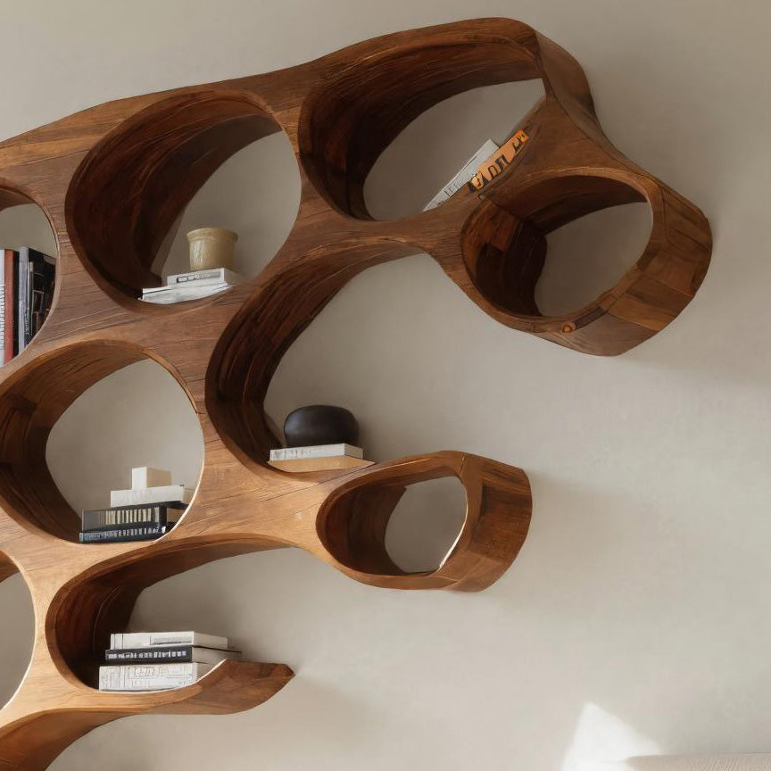 Contemporary Wall Shelf With Rounded Compartments For Bedroom Decor Lynnsnail