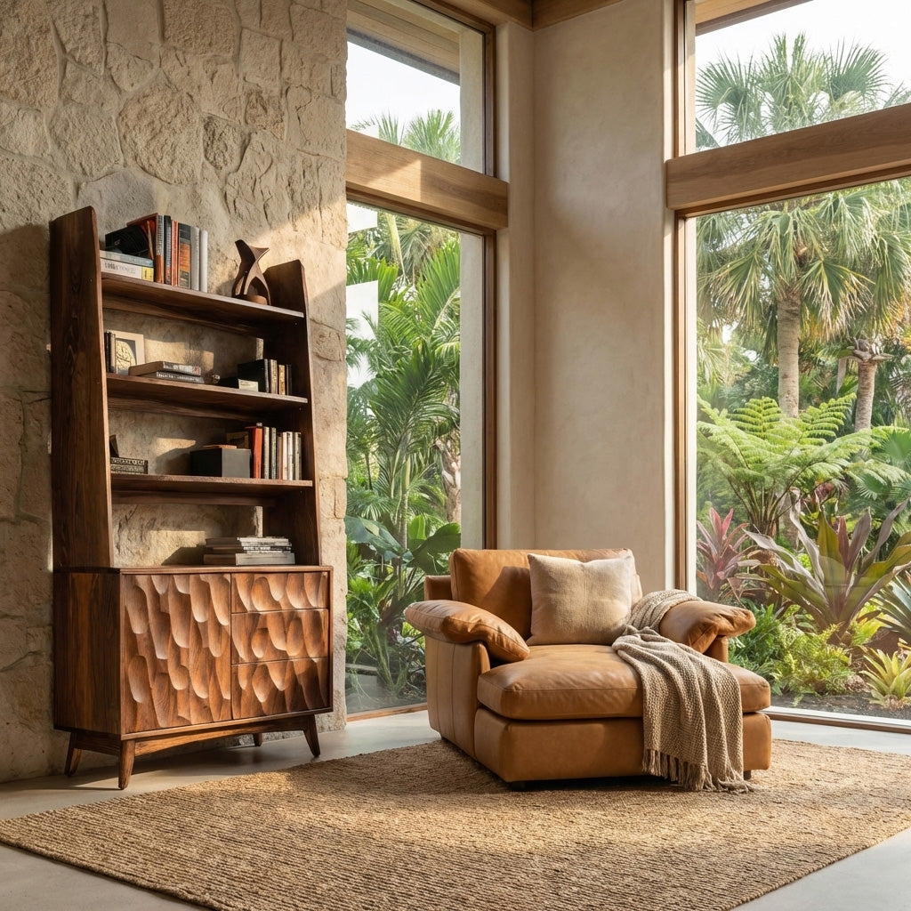 Modern Wooden Bookcase With Drawers And Open Shelves For Living Lynnsnail