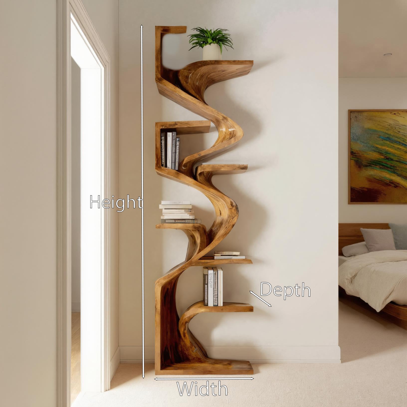 Handcrafted Sculpted Bookshelf For Living Room Lynnsnail