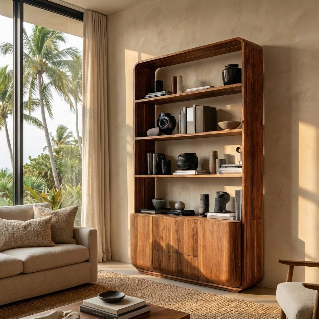 Modern Wooden Bookshelf With Round Edges For Living Room Lynnsnail