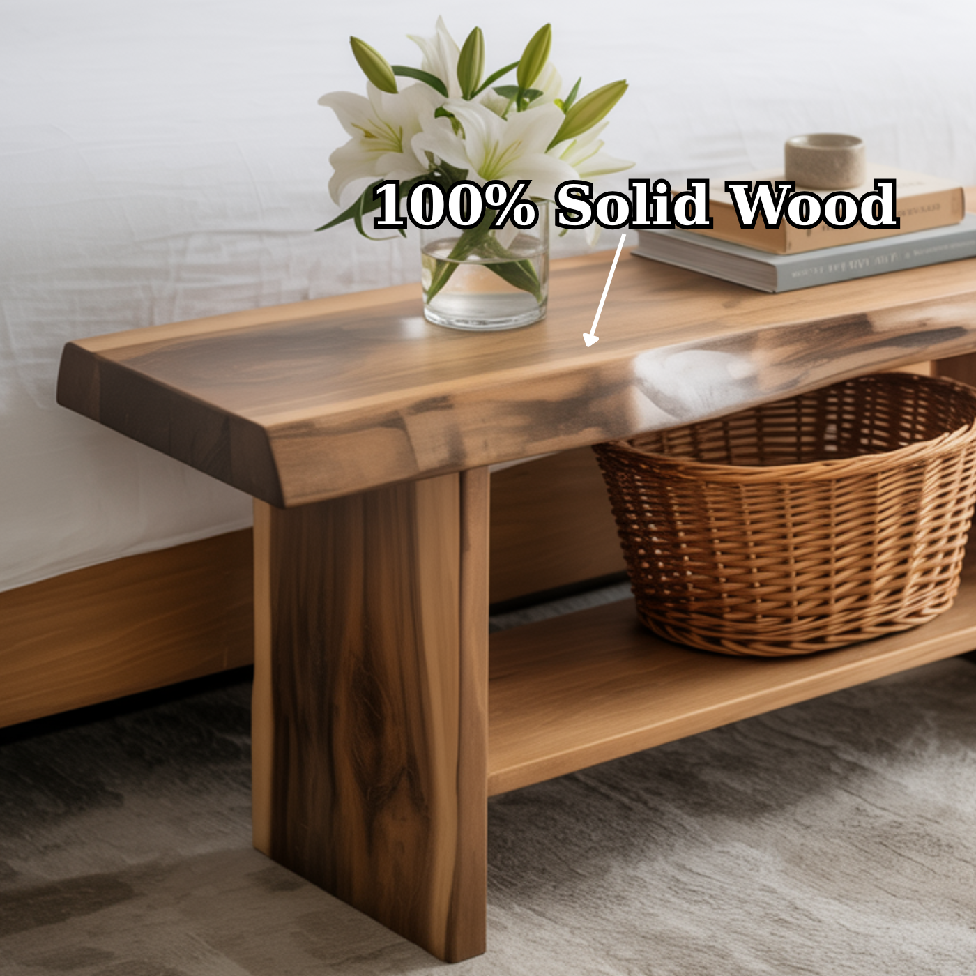 Handcrafted Solid Wood Bench – Live Edge Seating & Bedroom Storage Lynnsnail
