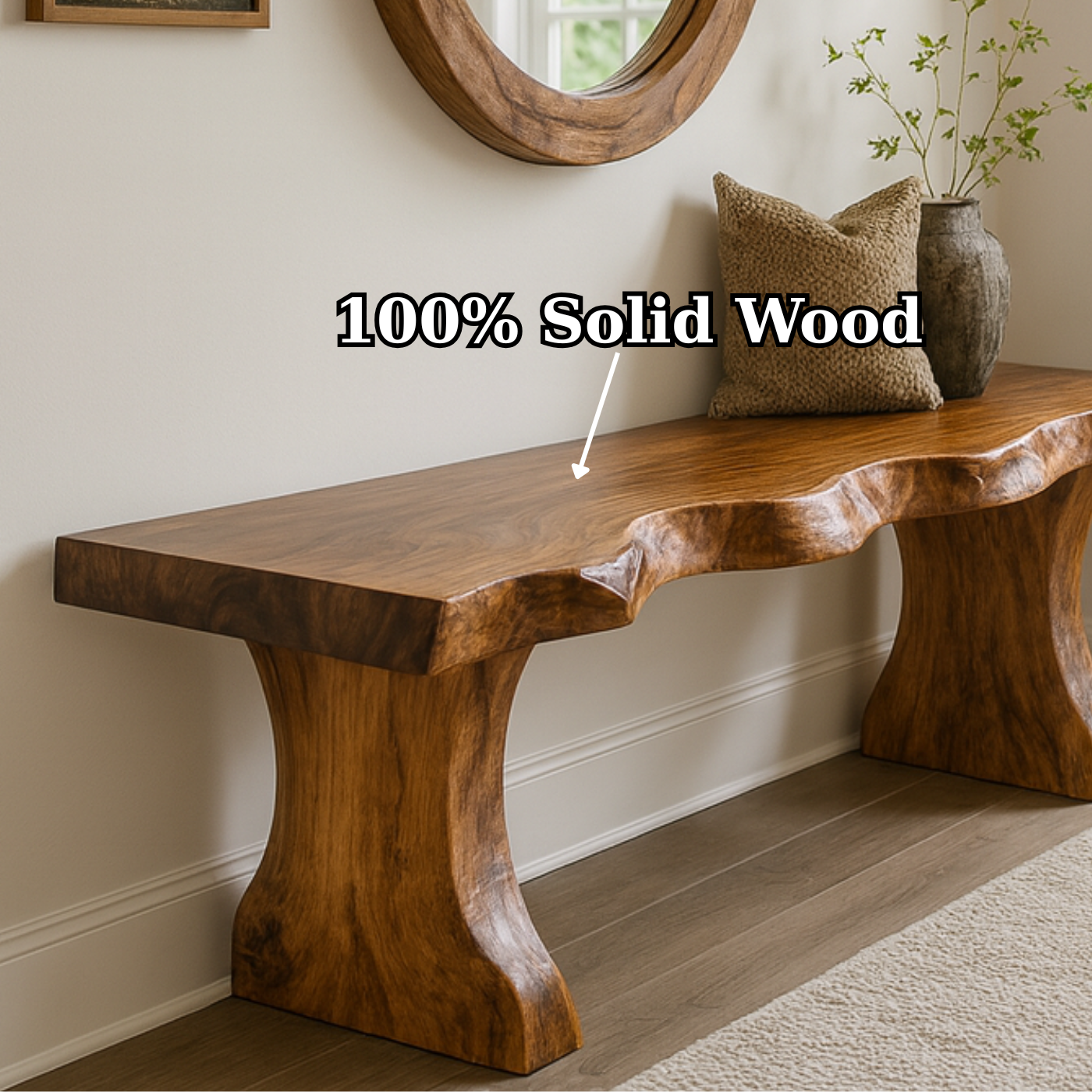 Handcrafted Solid Wood Live-Edge Entryway Bench – Sculptural & Organic Seating Lynnsnail