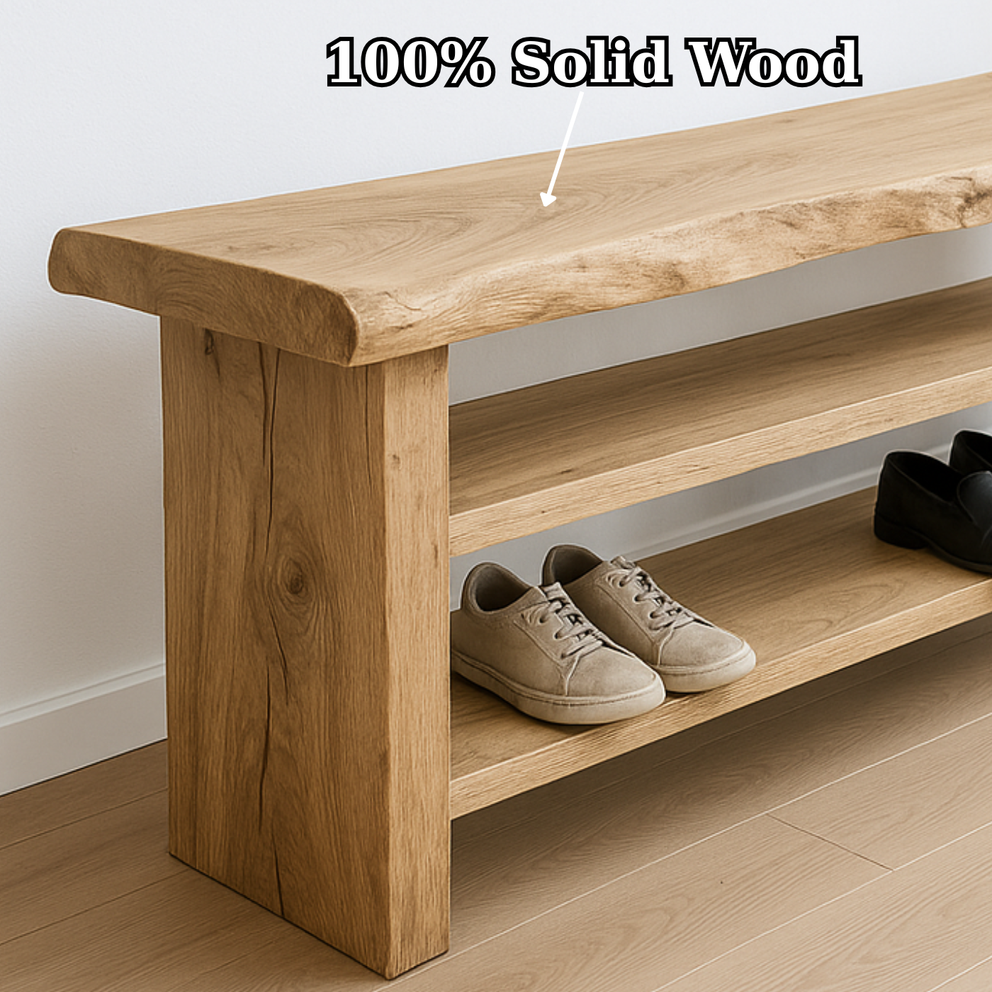 Handcrafted Solid Wood Entryway Bench with Shoe Storage – Natural Live-Edge Design Lynnsnail