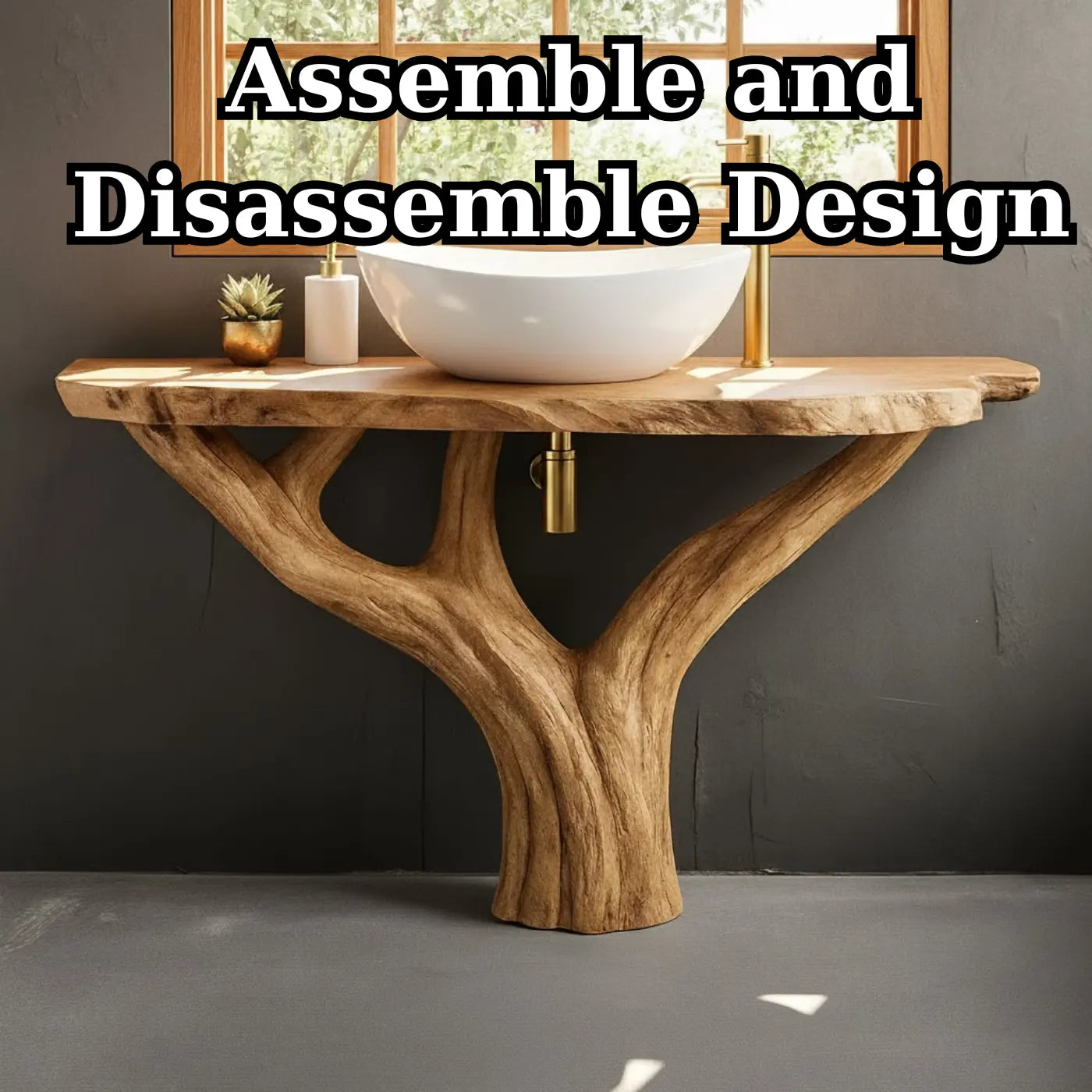 Handcrafted Solid Wood Bathroom Vanity - Unique Live Edge Tree Root Console Lynnsnail