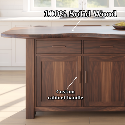 Handcrafted Solid Wood Kitchen Island with Live-Edge Curved Top and Spacious Storage Lynnsnail