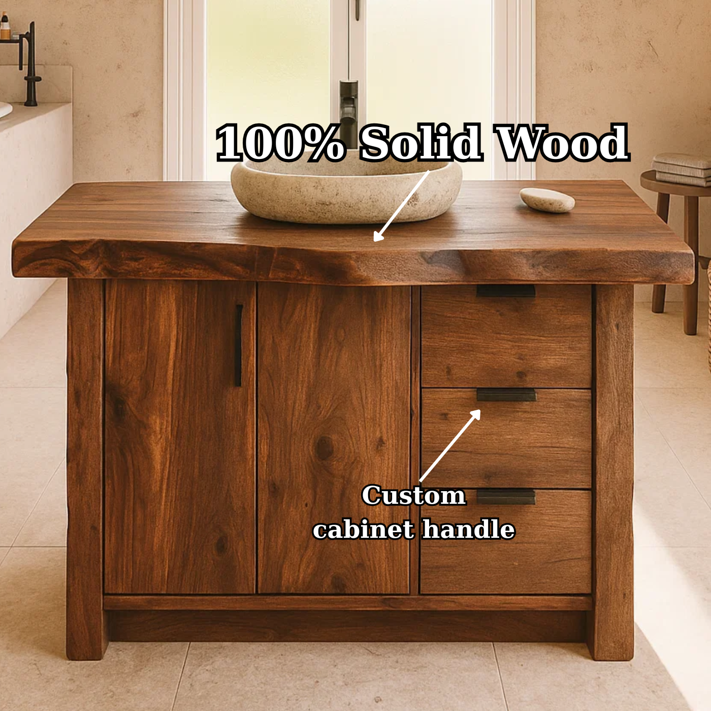Handcrafted Solid Wood Bathroom Vanity with Live-Edge Top and Modern Storage Drawers Lynnsnail