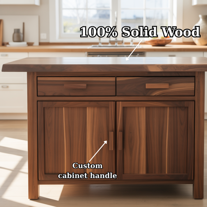 Handcrafted Solid Wood Kitchen Island with Dual Drawers and Spacious Cabinet Storage Lynnsnail