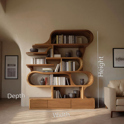 Modern Sculptural Bookshelf With Curved Design For Living Room Or Office Lynnsnail