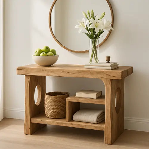 Handcrafted Solid Wood Sculptural Console Table – Organic Contemporary Form Lynnsnail