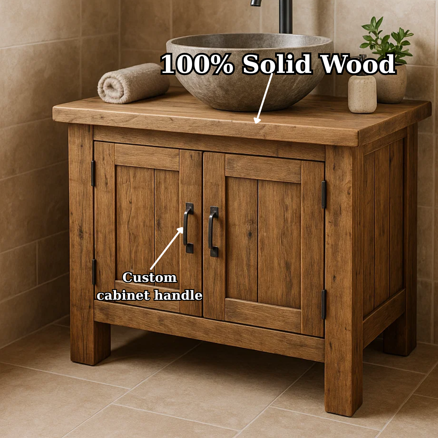 Handcrafted Soild Wood Bathroom Vanity | Compact Single Sink Cabinet Storage Lynnsnail