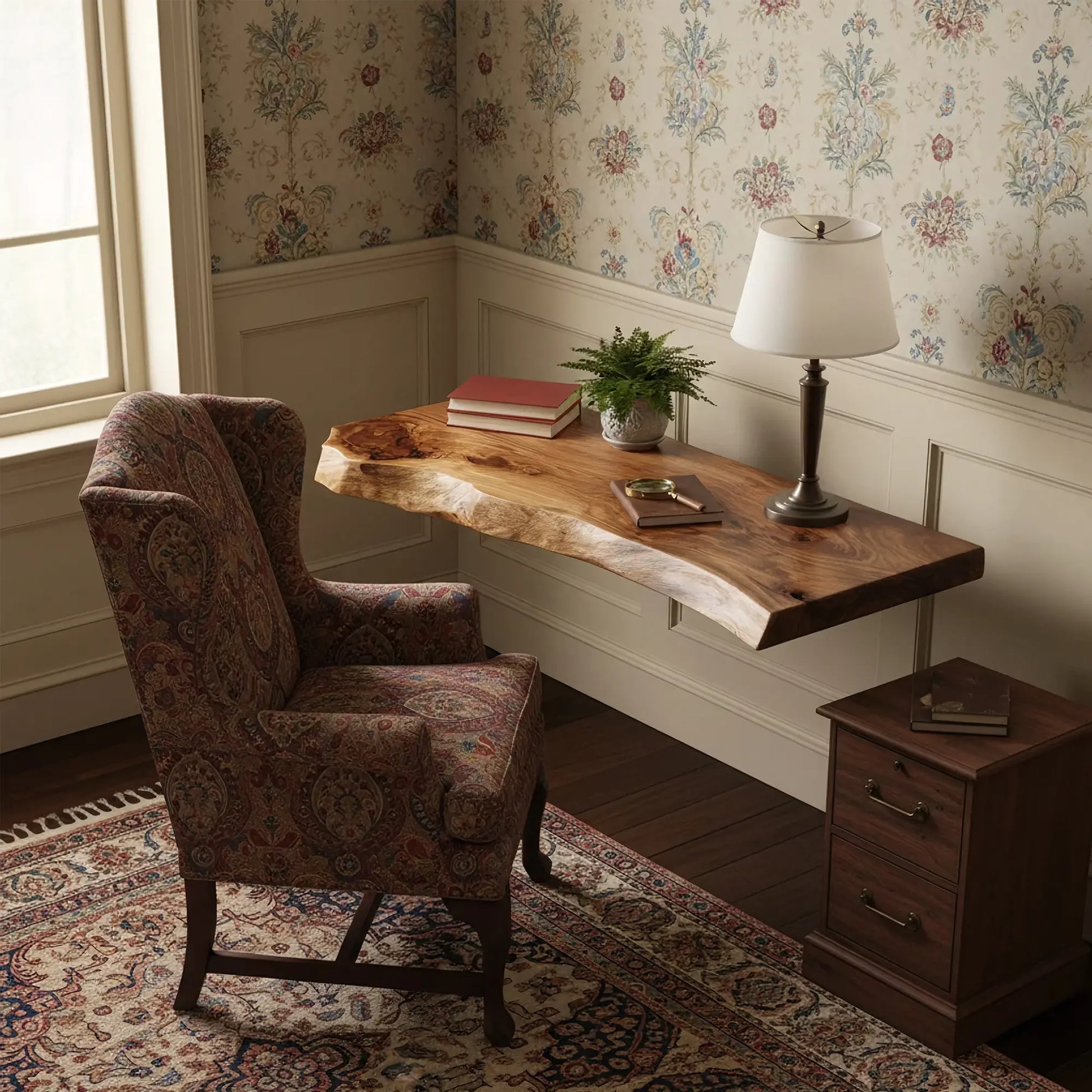 Live Edge Solid Wood Wall Desk for Minimalist Home Workspace Lynnsnail