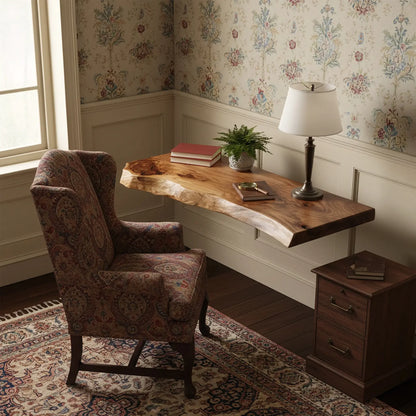 Live Edge Solid Wood Wall Desk for Minimalist Home Workspace Lynnsnail