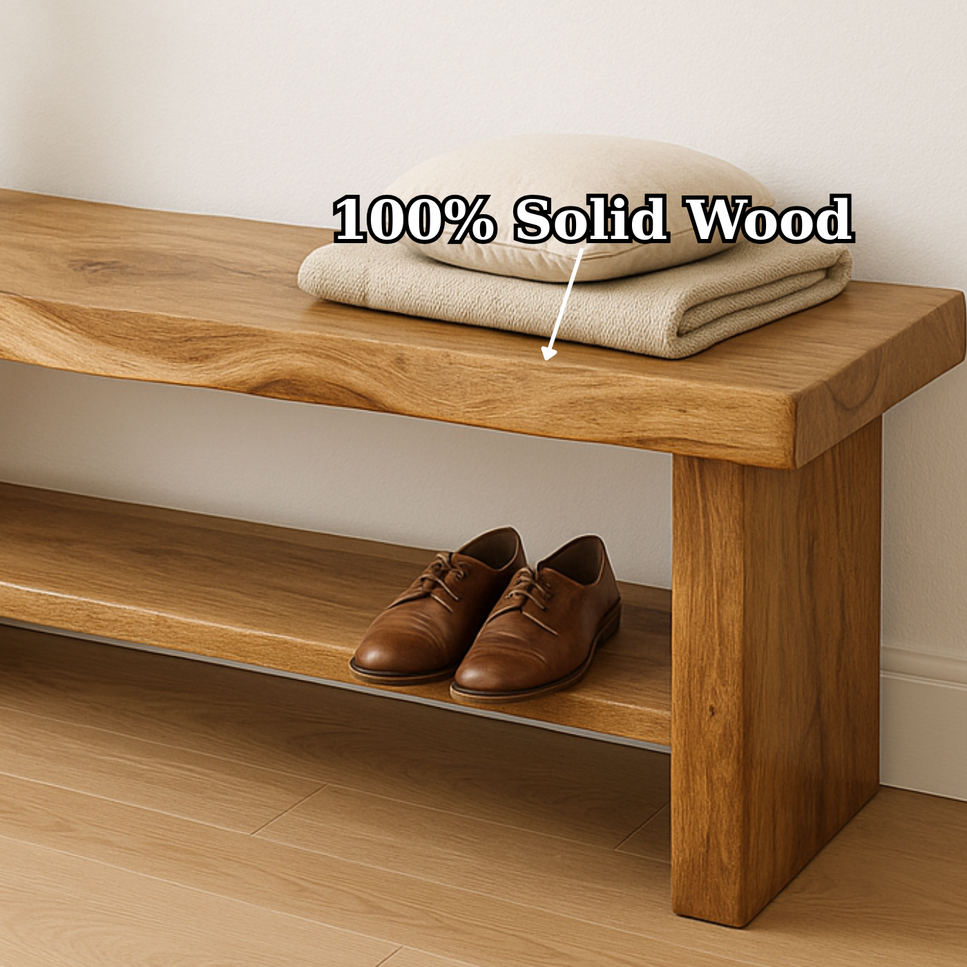 Handcrafted Solid Wood Bench – Live Edge Entryway Seating with Storage Shelf Lynnsnail