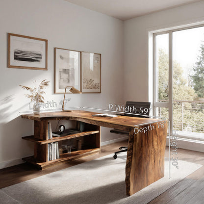 Modern L Shaped Desk With Bookshelf For Home Office Lynnsnail