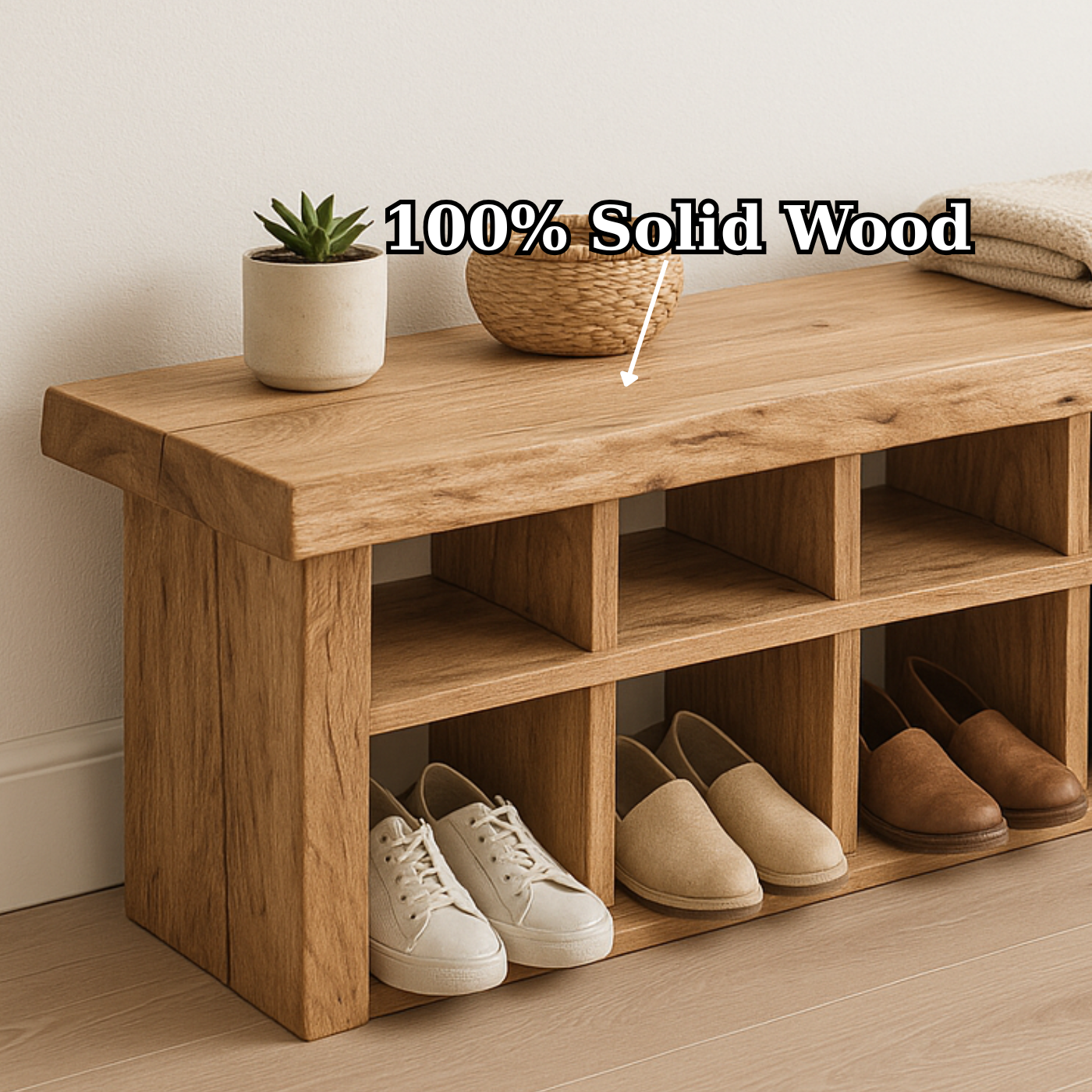 Handcrafted Solid Wood Bench with Shoe Compartments – Modern Rustic Hallway Storage Lynnsnail