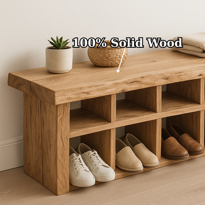 Handcrafted Solid Wood Bench with Shoe Compartments – Modern Rustic Hallway Storage Lynnsnail