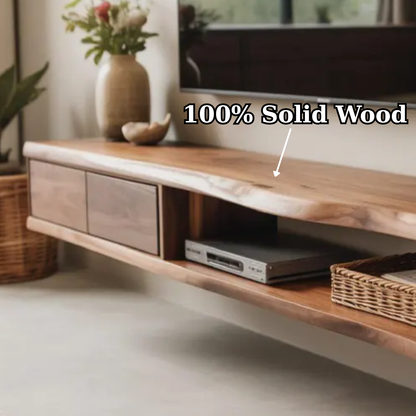 Handcrafted Solid Wood Floating TV Stand, Live Edge Media Console, Wall-Mounted Lynnsnail