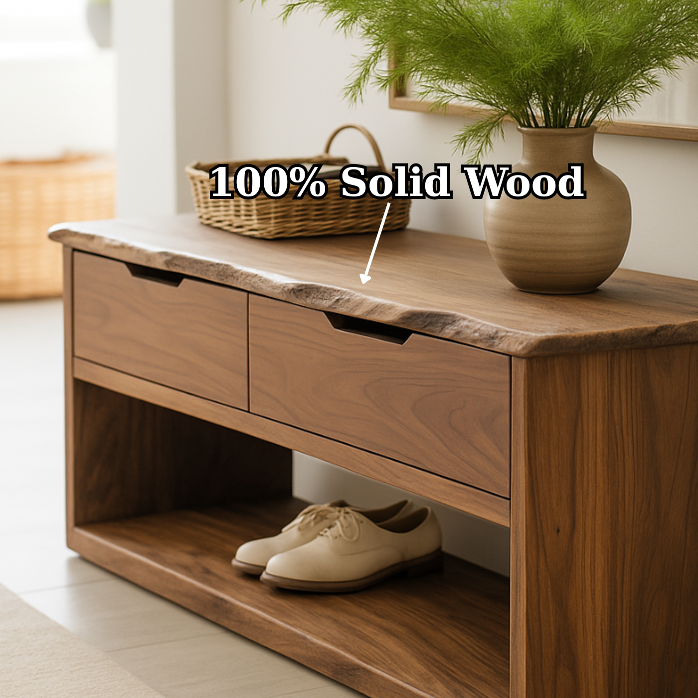 Handcrafted Solid Wood Bench – Live-Edge Entryway Bench with Drawers Lynnsnail