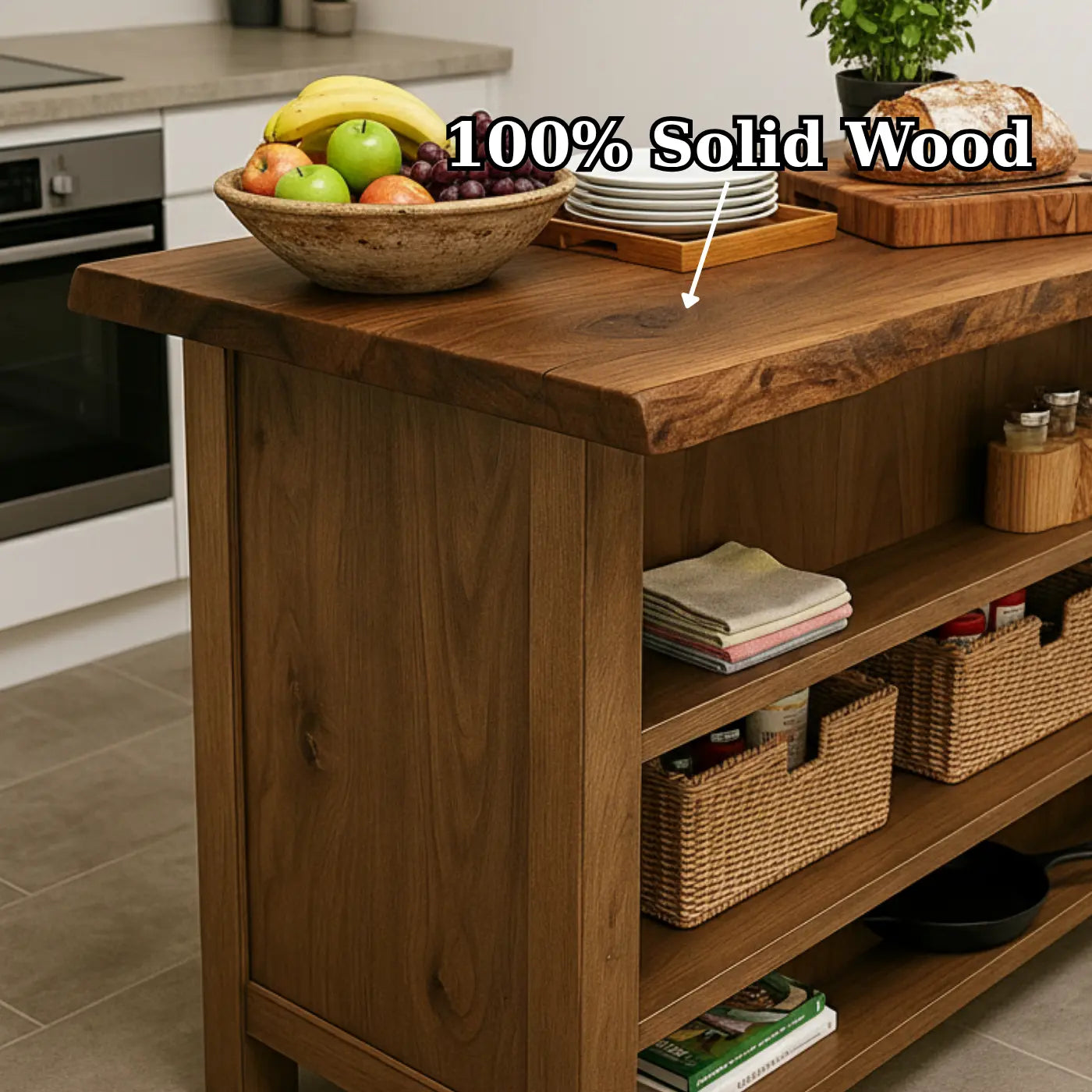 Handcrafted Solid Wood Kitchen Island - Rustic Live Edge & Open Shelves Lynnsnail