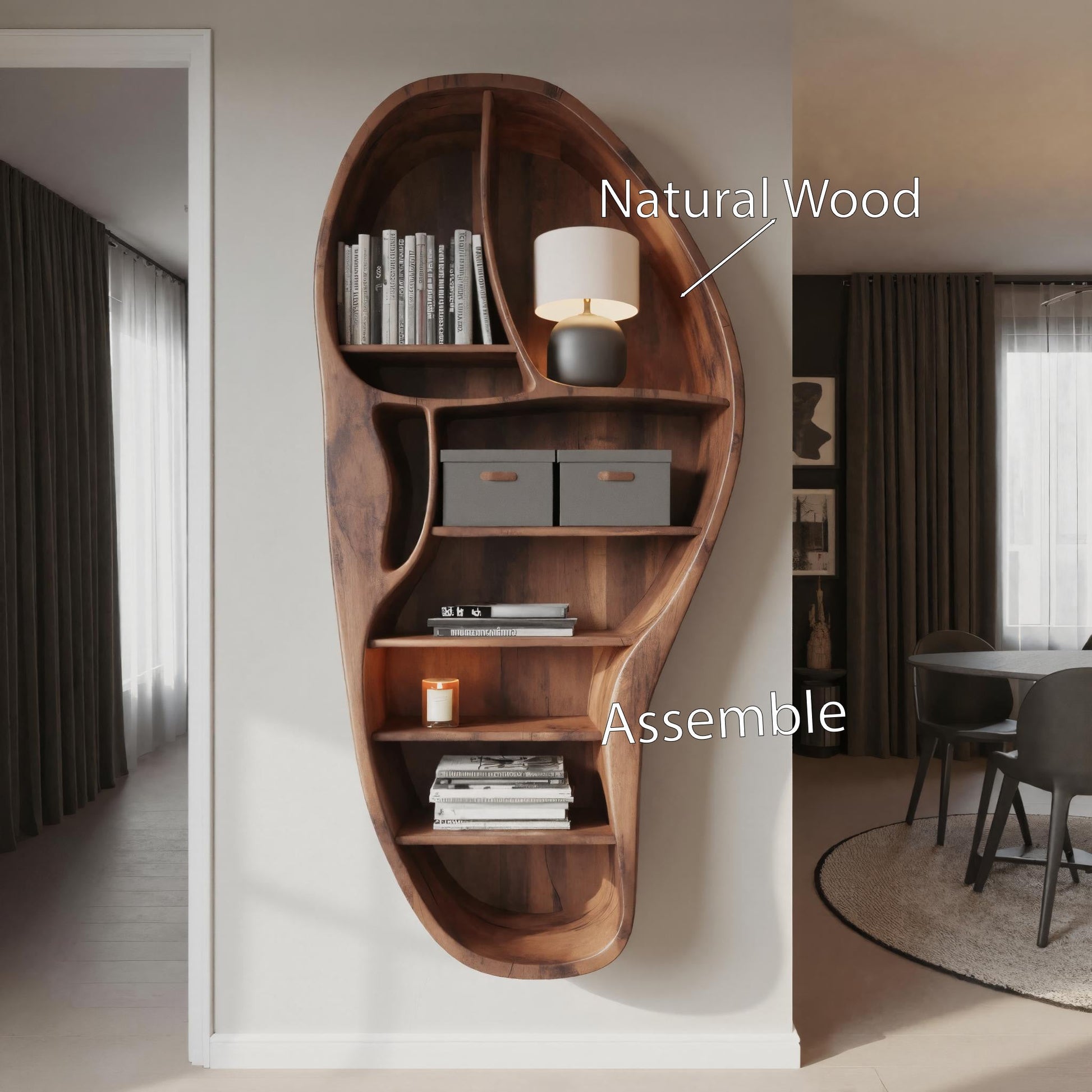 Organic Wall Bookshelf With Sculptural Design For Living Room Or Office Lynnsnail