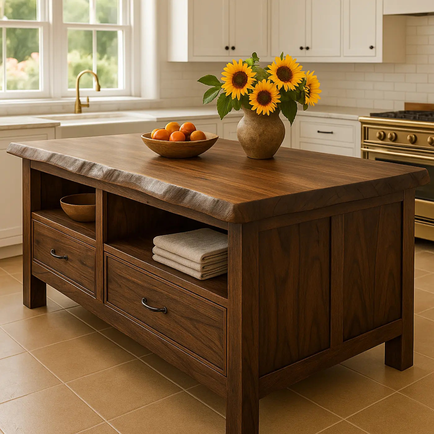 Handcrafted Solid Wood Kitchen Island - Live-Edge & Storage Lynnsnail