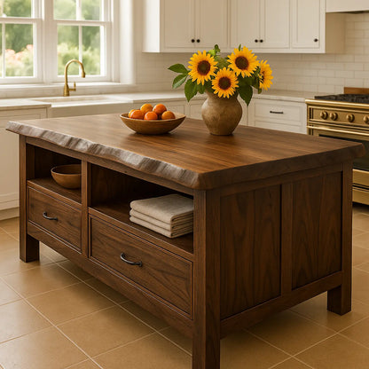 Handcrafted Solid Wood Kitchen Island - Live-Edge & Storage Lynnsnail