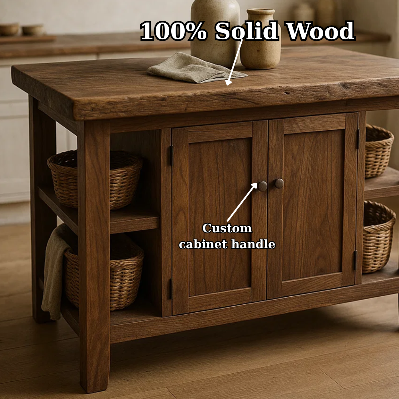 Handcrafted Solid Wood Kitchen Island | Rustic Cabinet Storage & Prep Table Lynnsnail