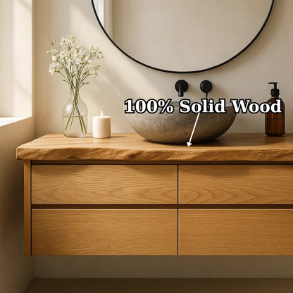 Handcrafted Solid Wood Floating Bathroom Vanity with Live Edge Top - Minimalist Modern Design Lynnsnail