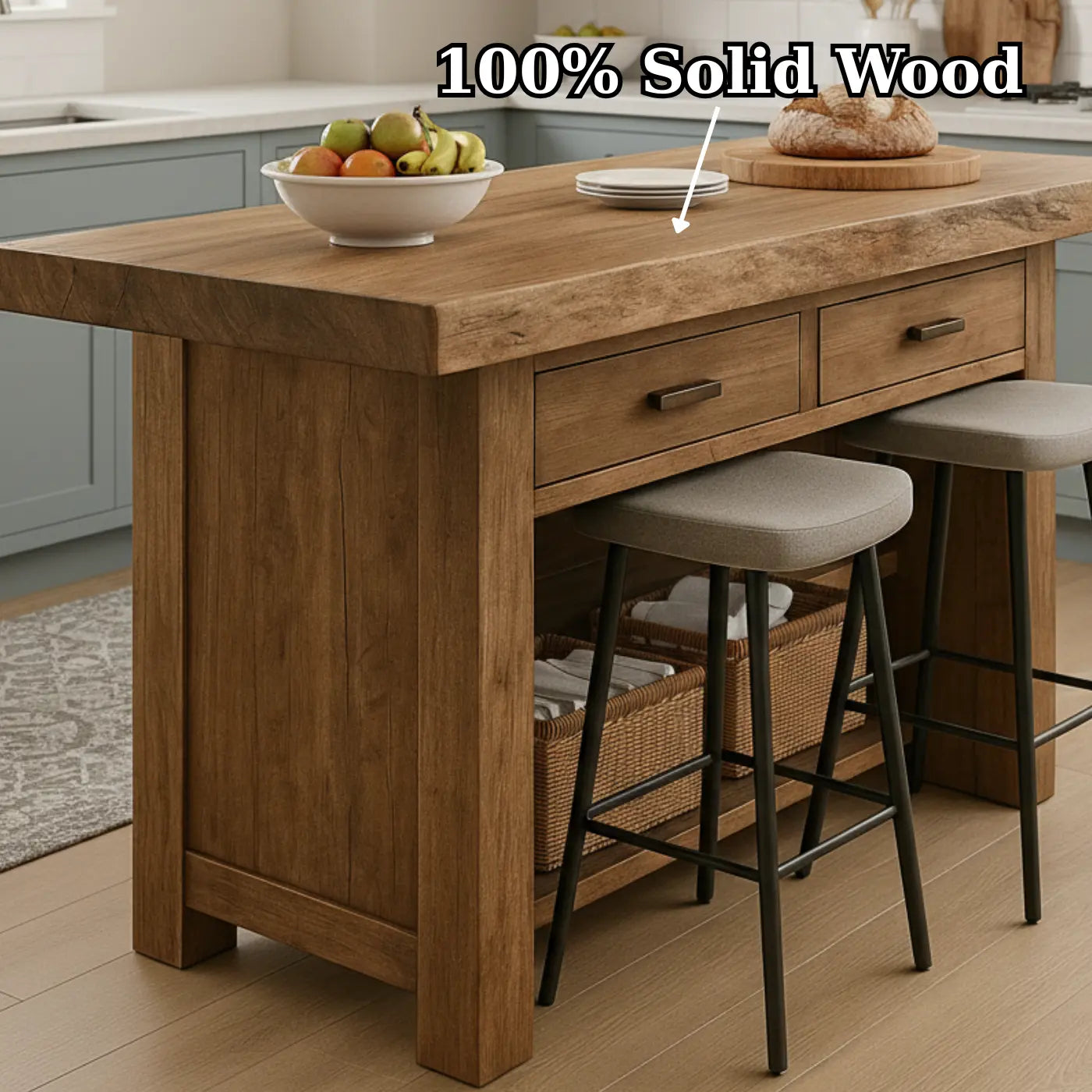 Handcrafted Solid Wood Kitchen Island - Rustic Live-Edge Counter & Storage Lynnsnail
