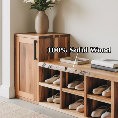 Handcrafted Solid Wood Bench - Live-Edge Entryway Shoe Storage Cabinet Lynnsnail