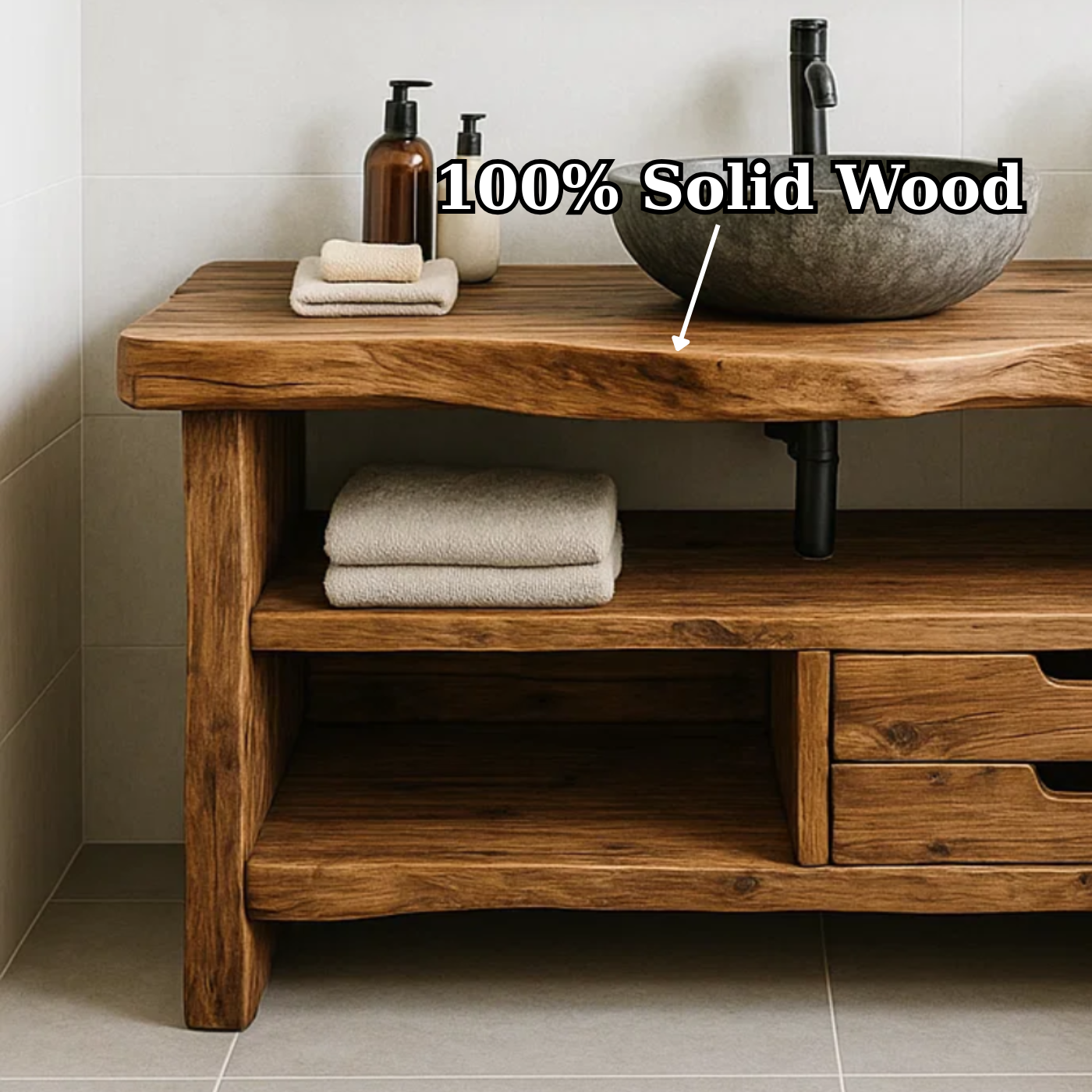 Handcrafted Solid Wood Bathroom Vanity, Rustic Live Edge Console with Storage Lynnsnail
