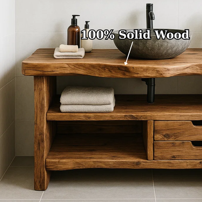 Handcrafted Solid Wood Bathroom Vanity, Rustic Live Edge Console with Storage Lynnsnail