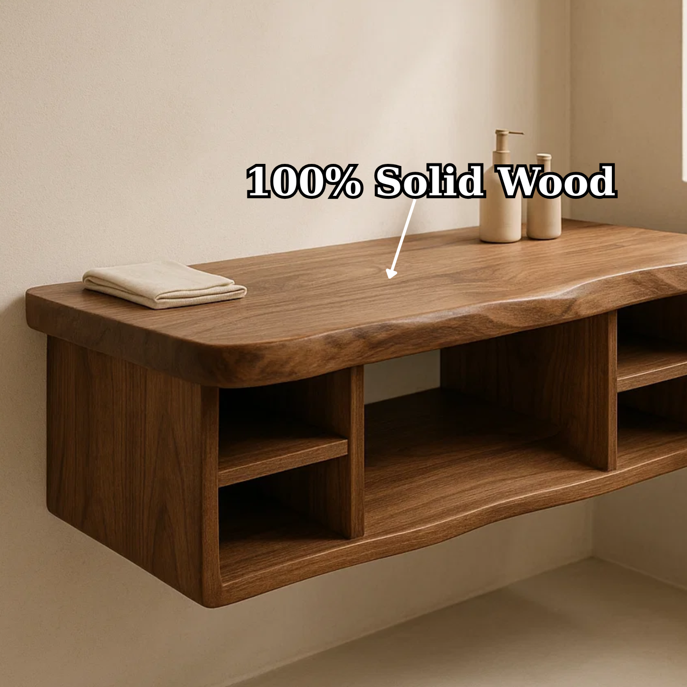 Handcrafted Solid Wood Floating Vanity - All Open Live Edge Console with Display Shelves Lynnsnail