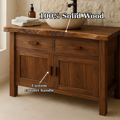 Handcrafted Solid Wood Bathroom Vanity - Live Edge Top Cabinet with Drawers & Doors Lynnsnail