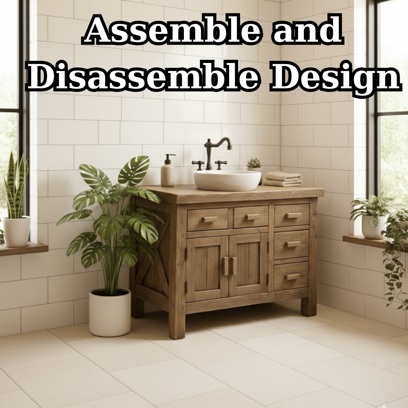 Handcrafted Solid Wood Bathroom Vanity - Rustic Farmhouse Style with X-Brace Detail Lynnsnail