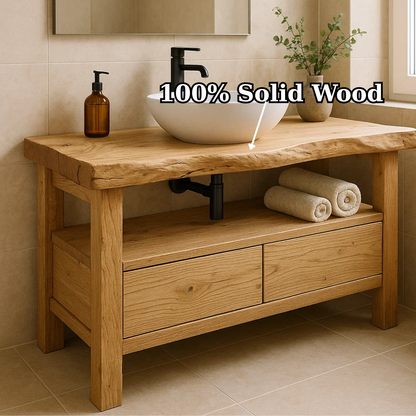 Handcrafted Solid Wood Bathroom Vanity - Live Edge Rustic Stand with Drawers & Shelf Lynnsnail