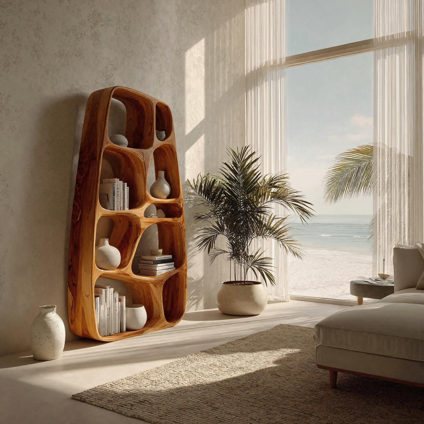 Handcrafted Wooden Sculptural Bookshelf For Living Room Lynnsnail