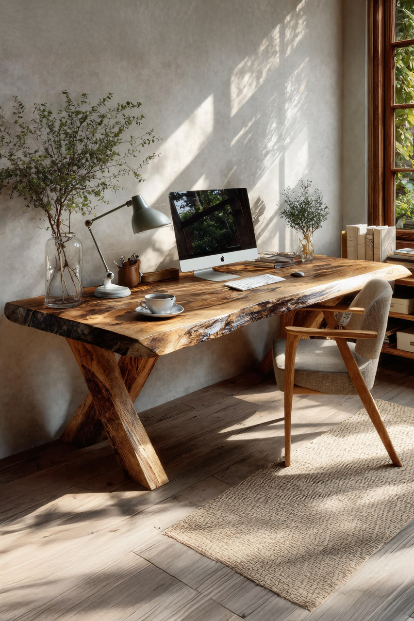 Rustic Live Edge Desk With X Legs For Home Office Lynnsnail