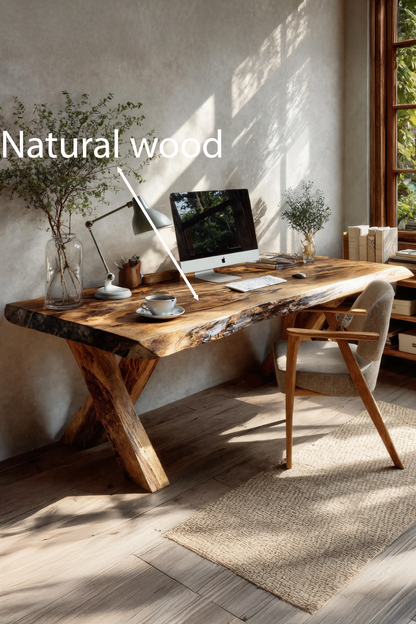 Rustic Live Edge Desk With X Legs For Home Office Lynnsnail