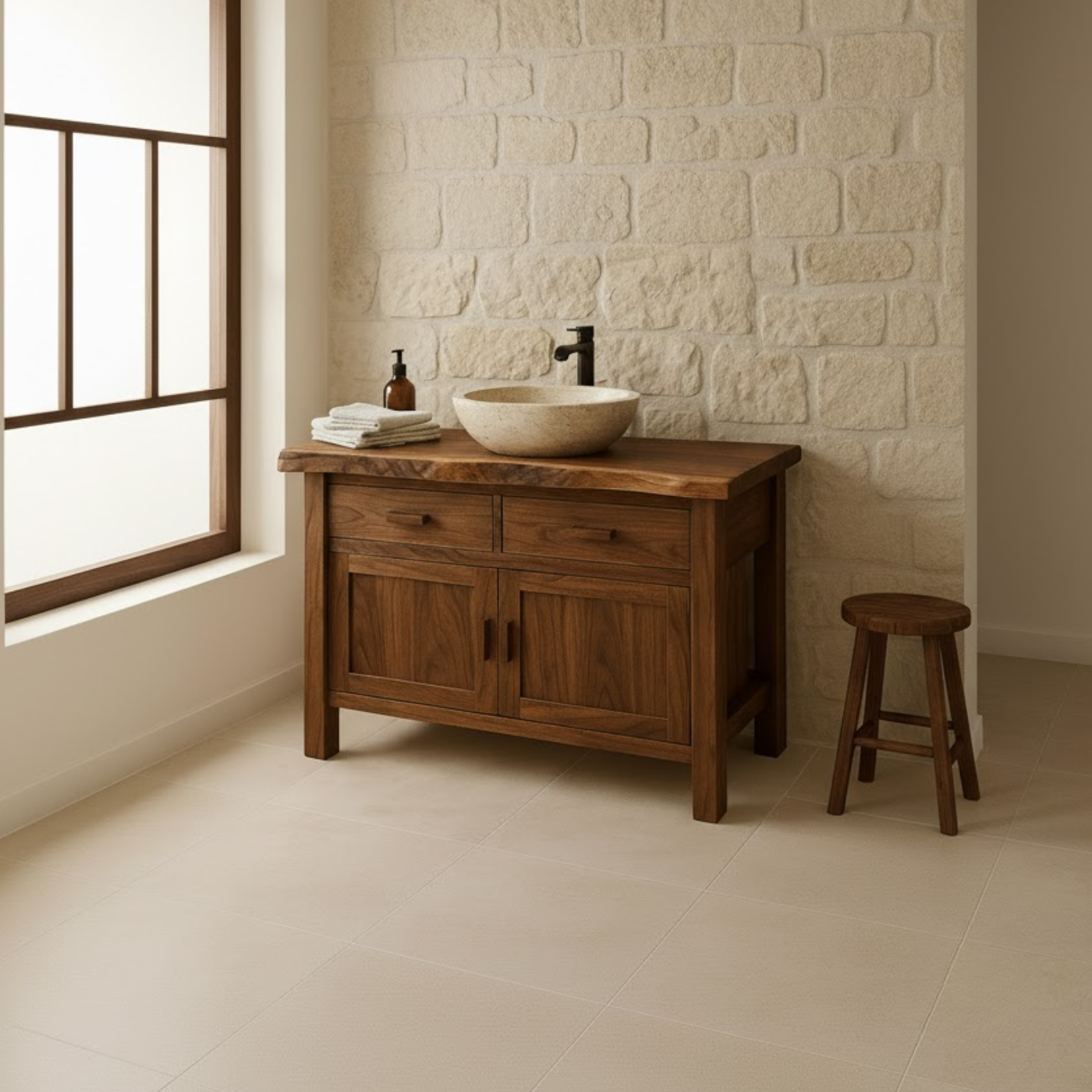 Handcrafted Solid Wood Bathroom Vanity - Live Edge Top Cabinet with Drawers & Doors Lynnsnail
