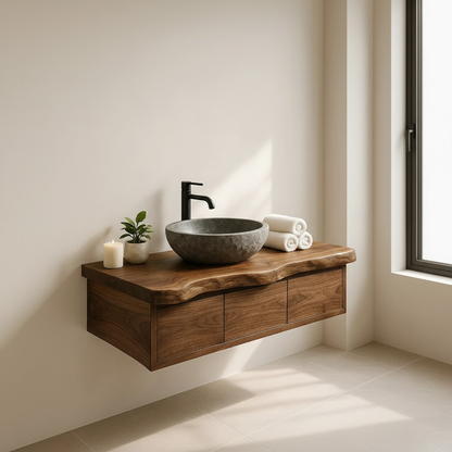 Handcrafted Solid Wood Floating Vanity - Live Edge Wall-Mounted Cabinet Lynnsnail