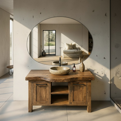 Handcrafted Solid Wood Bathroom Vanity with Live-Edge Top and Dual Side Cabinets Lynnsnail