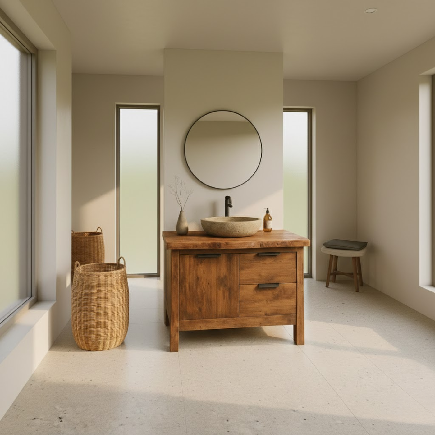 Handcrafted Solid Wood Bathroom Vanity with Live-Edge Top and Modern Drawer Design Lynnsnail