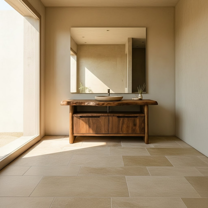 Handcrafted Solid Wood Bathroom Vanity with Live-Edge Walnut Top & Soft-Close Doors Lynnsnail